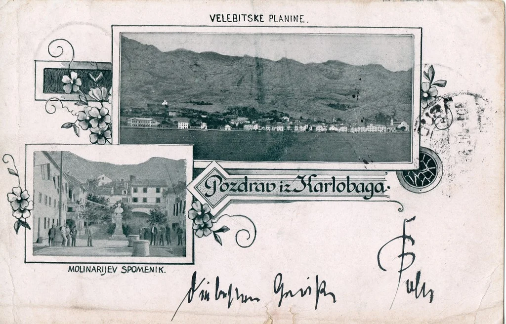 Postcard of Karlobag from 1901 – Velebit mountains and Molinari monument