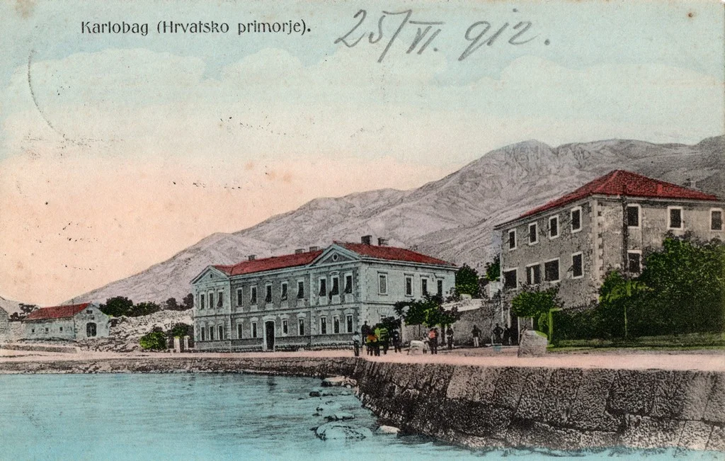 Civil Higher Public School in Karlobag, published by Nikola Pavelić, 1912