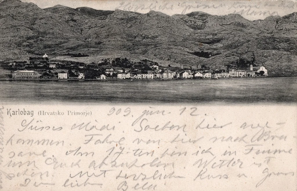Panoramic view of Karlobag and Velebit, postcard from 1909