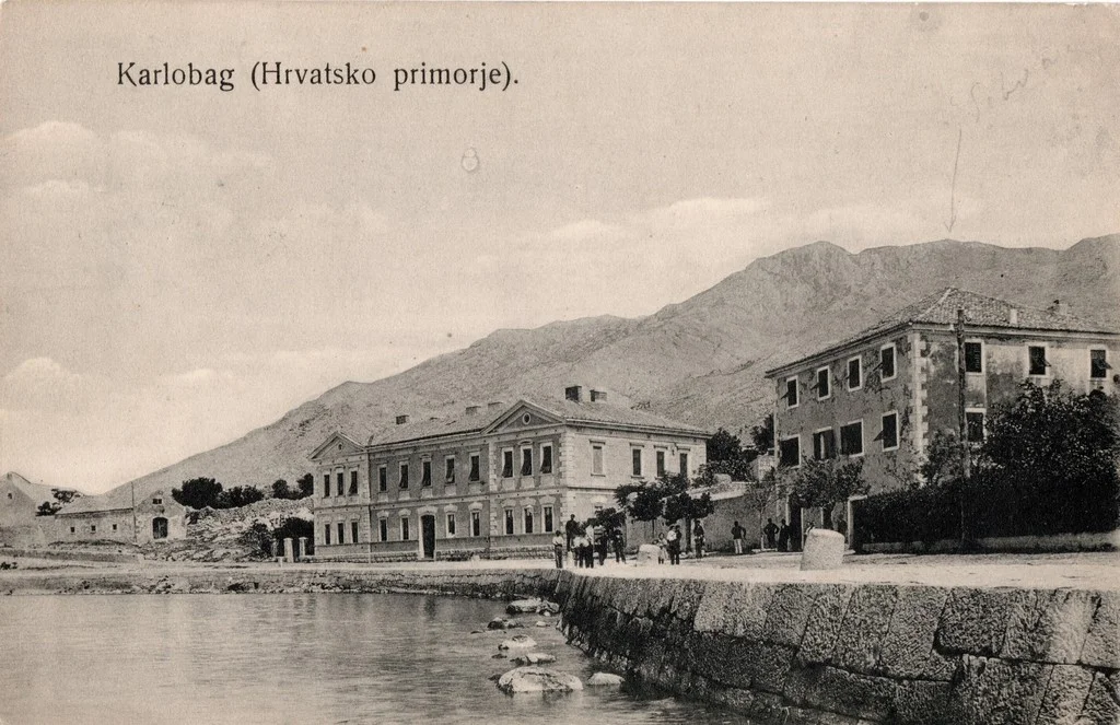Građanska viša pučka škola i karlobaška luka, oko 1915. godine