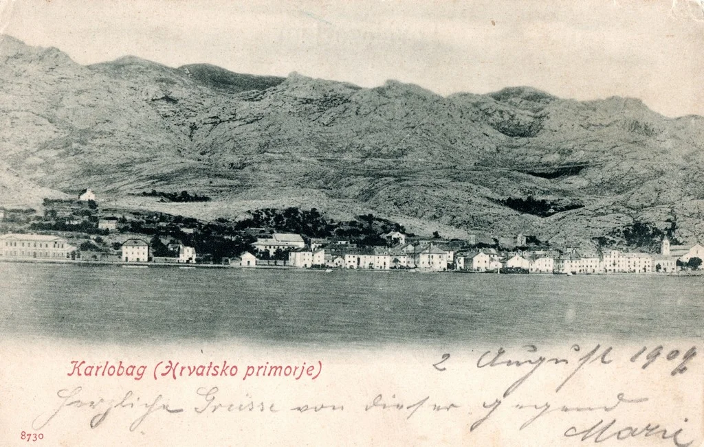 Karlobag town panorama and Velebit on a postcard from 1902
