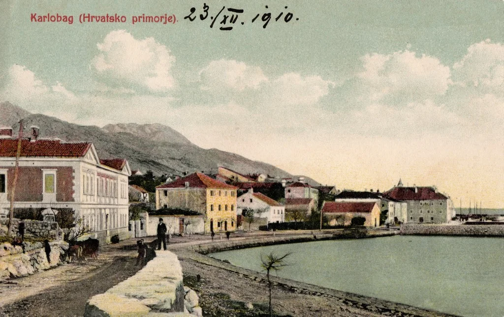 Higher Civic School building and the port of Karlobag, 1910