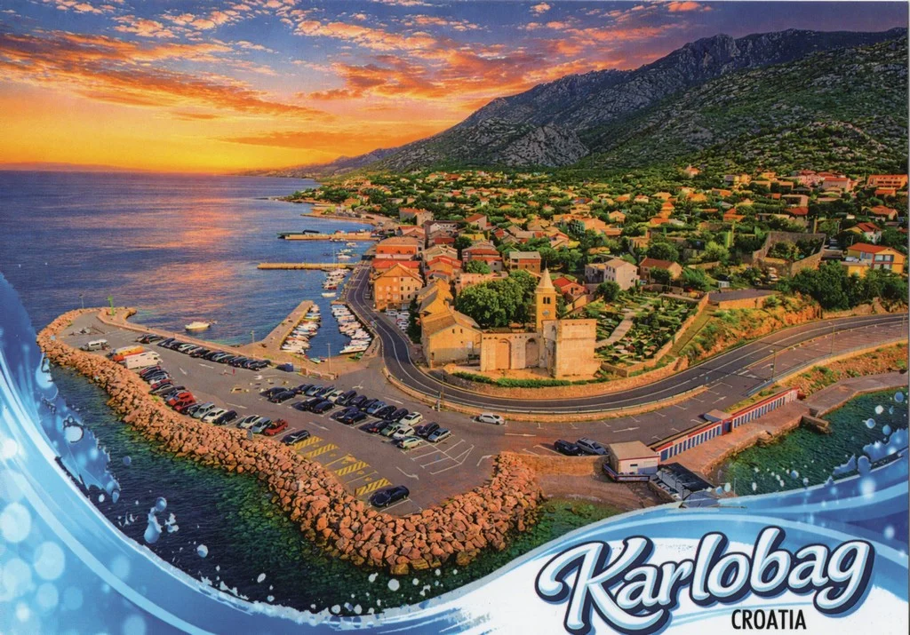 Postcard Karlobag - panoramic sunset view